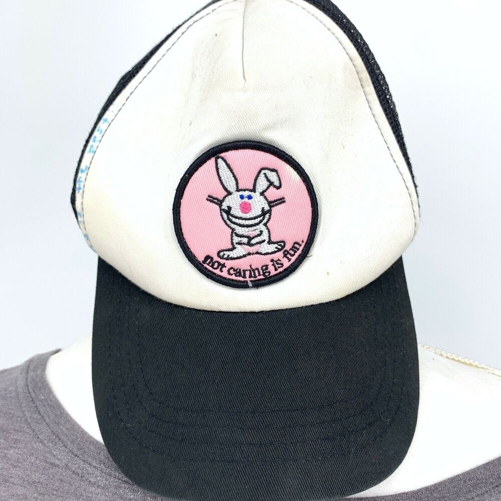 RIPPLE JUNCTION Trucker Snapback Hat Cap White Black Bunny Not Caring Is Fun